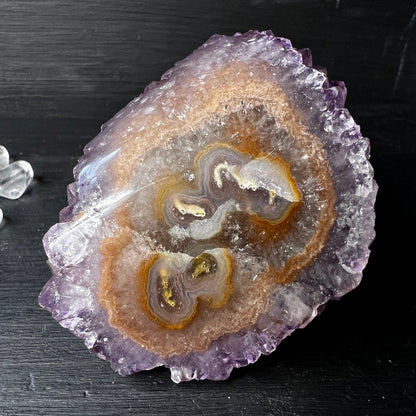 Amethyst Stalaktit aus Uruguay, eine Fläche poliert ca. 70mm