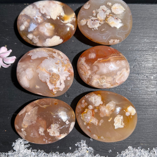 Sakura Achat Handschmeichler, Übersicht 1-6 | Happy Minerals